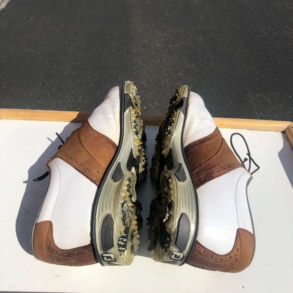 Footjoy Dryjoys Tour 53699 Men’s White Brown Saddle Leather Golf Shoes Size 9.5W - Picture 8 of 14